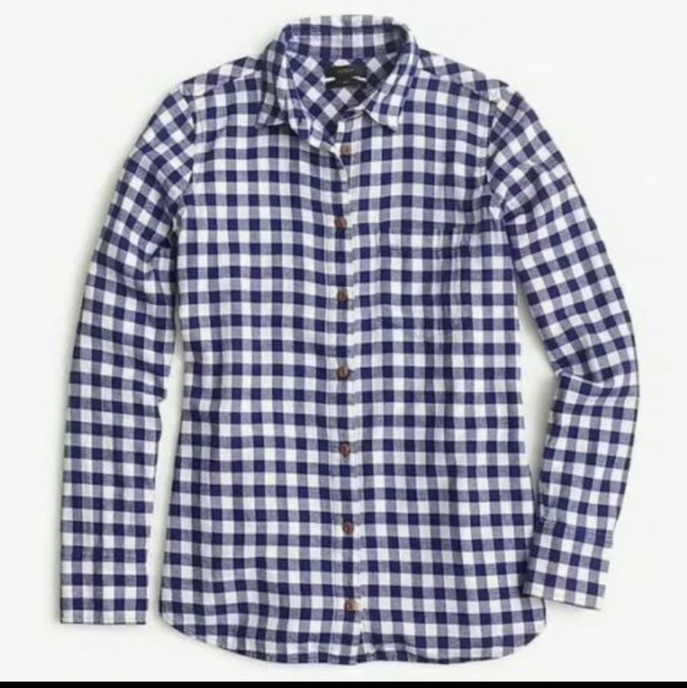 J. Crew Boy Shirt Blue And White Plaid Flannel